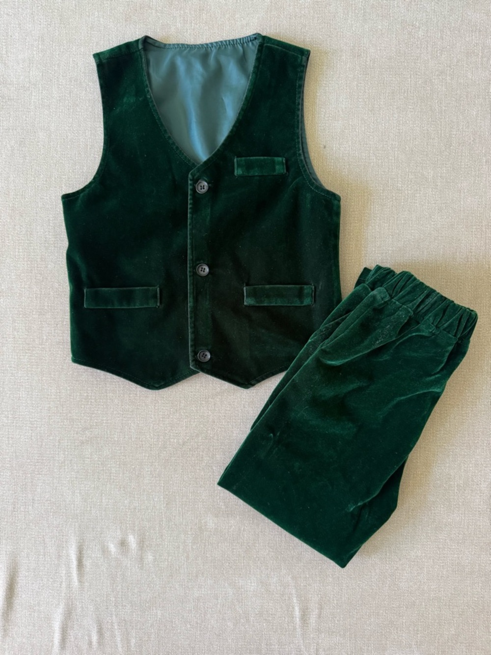 Dark Green Velvet Vest and Pants Set